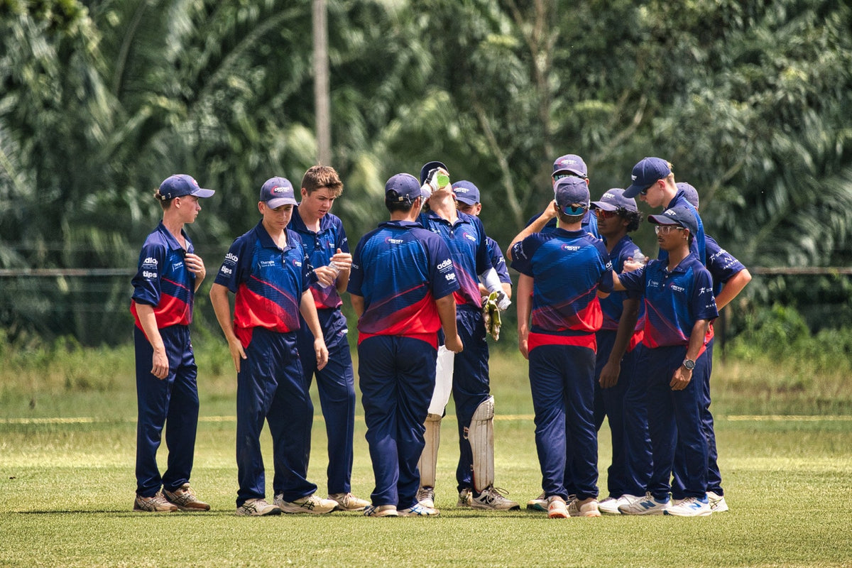 Cricket For All players gathering on the ground during the 2025 India–Sri Lanka tour.