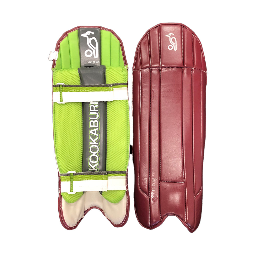 Kookaburra PRO 1500 WICKET KEEPING PADS CLEARANCE - SENIOR — MAROON — front and back
