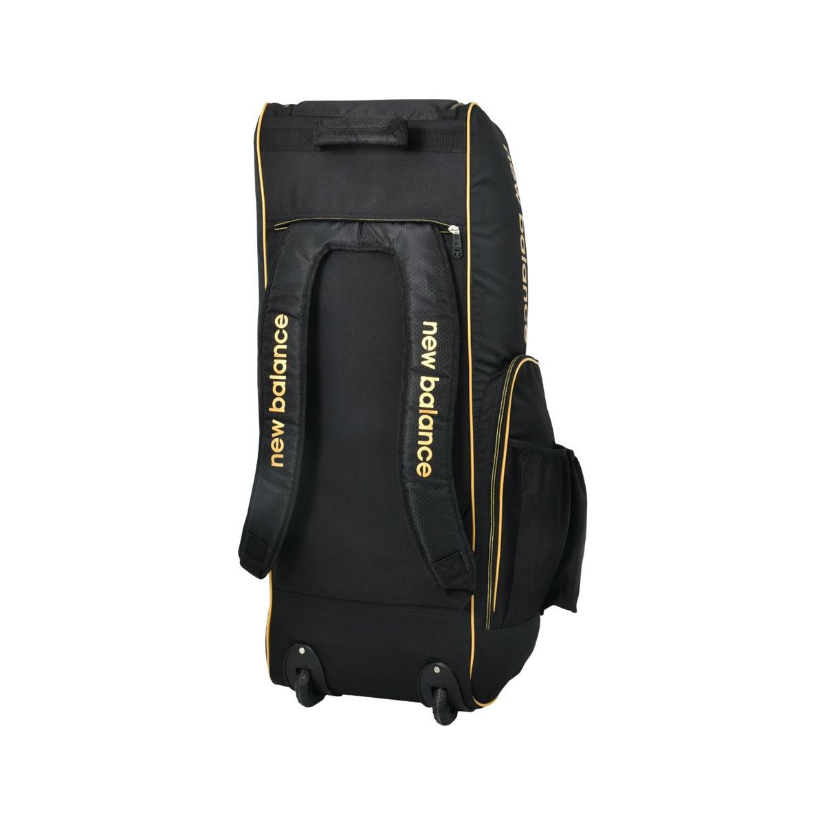 New Balance 800 Combo black and gold — rear view with backpack straps and wheels