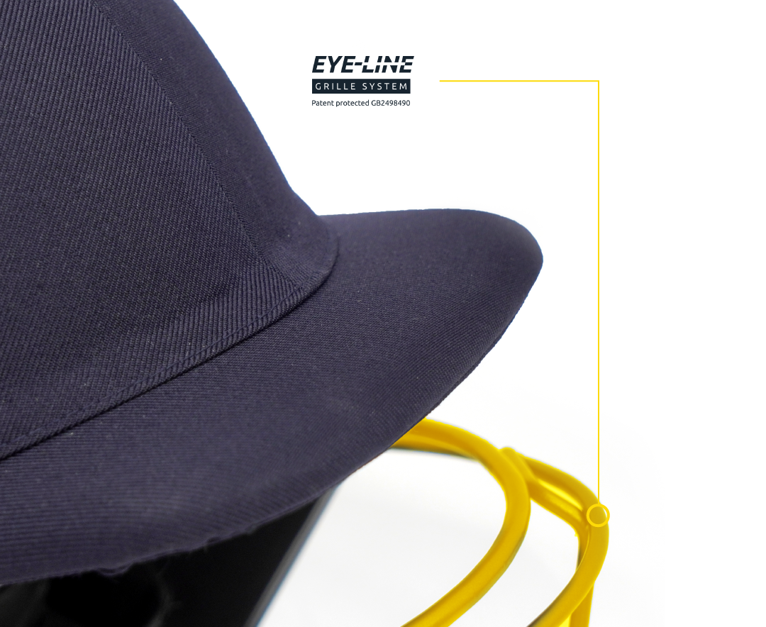 MASURI E LINE STEEL HELMET — navy cloth peak detail