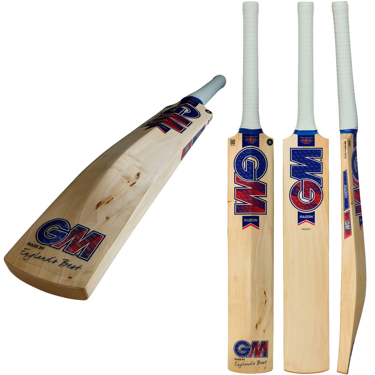 GM Radon DXM Select Senior Cricket Bat — representative bat profile, front, back and side views