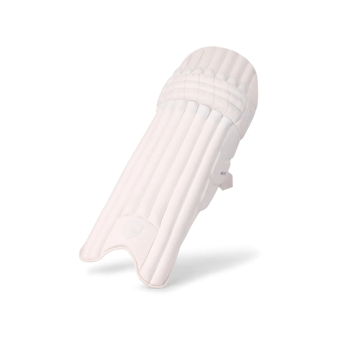 SG Hilite white batting pads — shared adult model gallery — angled front view