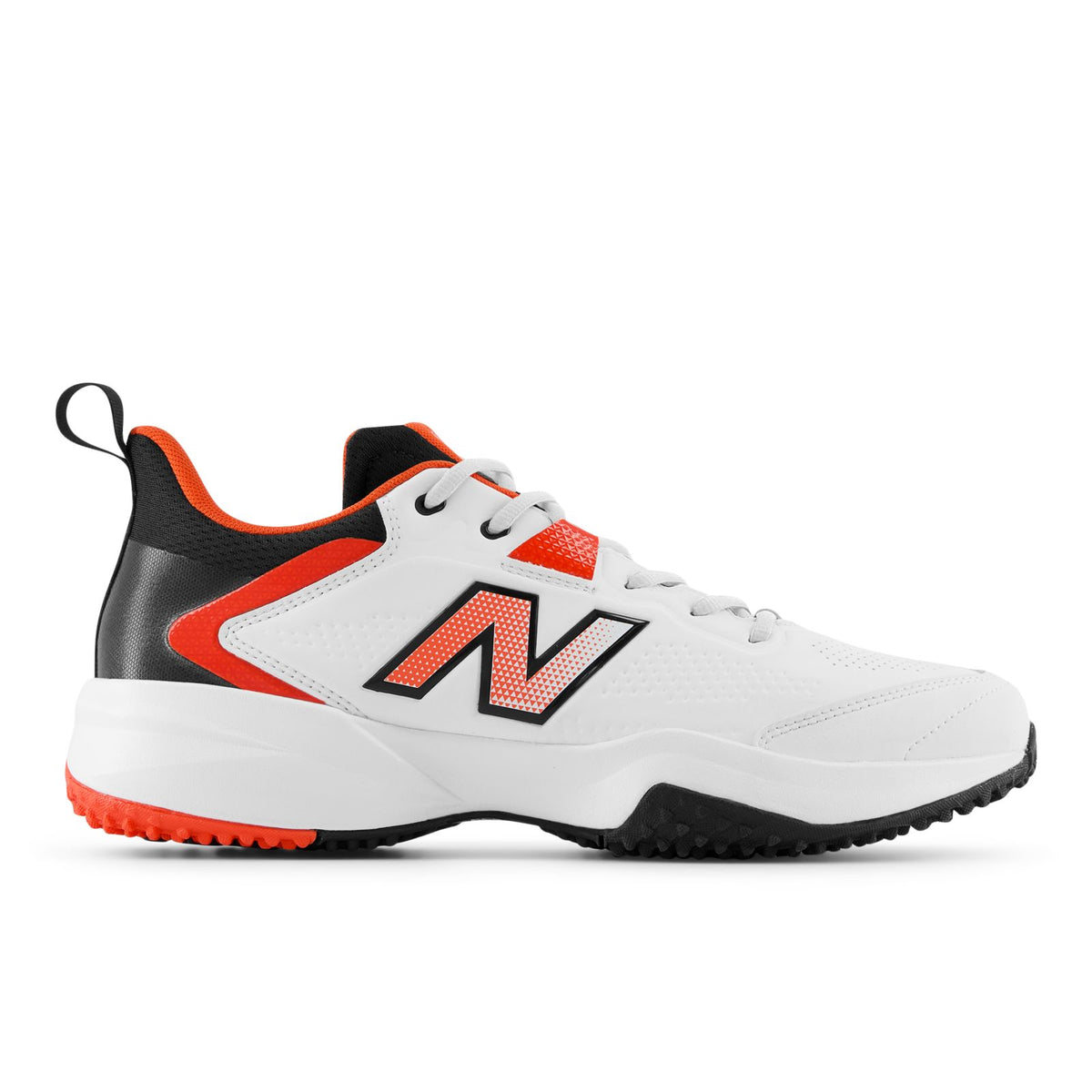 New Balance CK4020F6 cricket shoe - white, neo flame and black - side