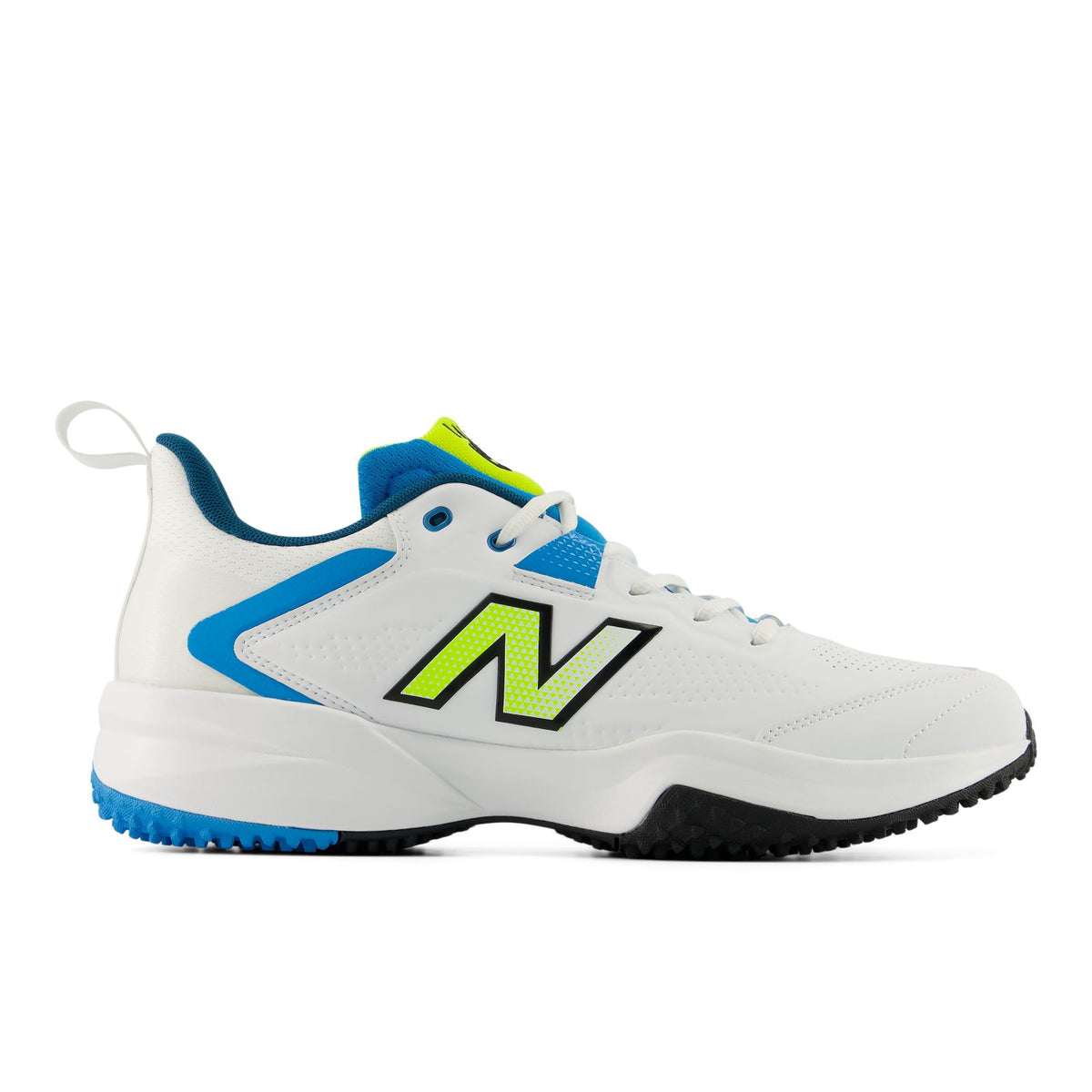 New Balance CK4020 v8 rubber cricket shoes — adult, White/Altitude/Yellow Metallic