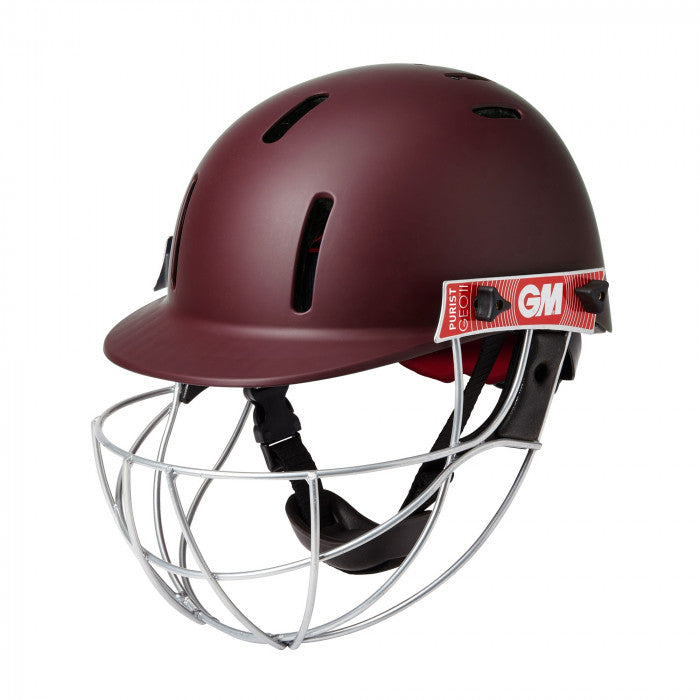 GM Purist Geo II cricket helmet — maroon