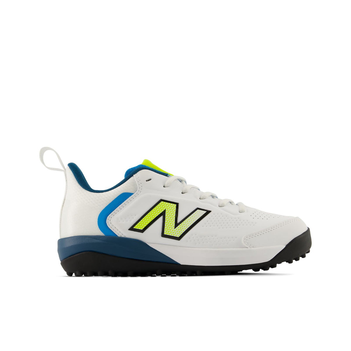 New Balance 4020 v8 rubber cricket shoes — junior, White/Altitude/Yellow Metallic